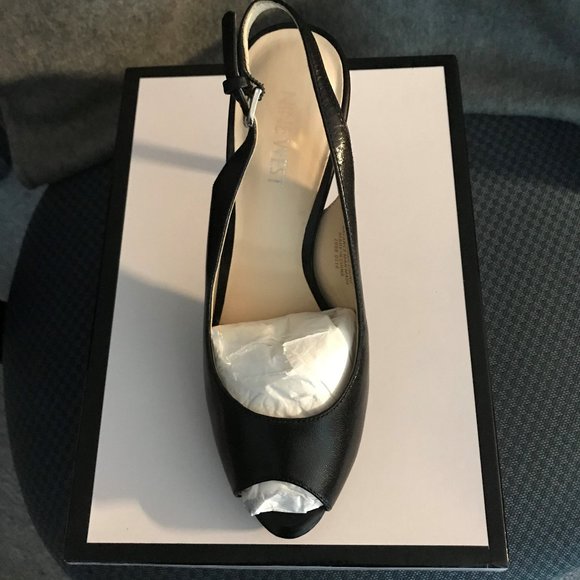 Nine West, black leather, peep-toe sling backs, size 7 - Picture 3 of 3